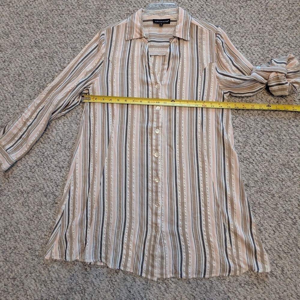 Women's (Size M) Long Striped V-neck Button Down Blouse/Top Long or 3/4 Sleeves - Picture 9 of 13